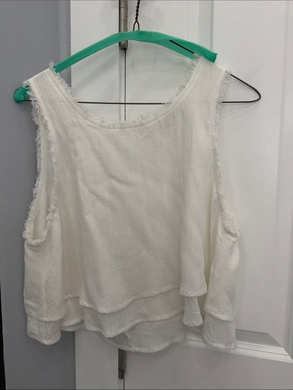 Altar'd State Cream Tiered Frayed-Edge Tank
